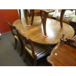 19th Century mahogany twin pedestal dining table and leaf together with six mahogany sabre leg