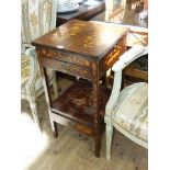 Late 19th Century floral marquetry inlaid stand having double hinged top above a single drawer with