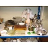 Silver pepperette, Viners four piece tea service, plated trays, cased fish knives and forks,