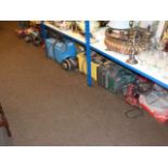 Sack barrow, trolley jack, two pillar drills, Clarke welder, power tools, clamps, pictures,