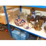 Pair Imari plaques, Imari bowl, Lucas Sentry lamp, miners lamp, metal wares, glassware,