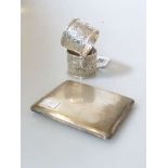 Silver cigarette case, Birmingham 1945; and a pair of Victorian silver napkin rings,