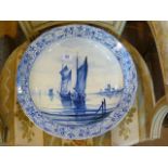 Royal Bonn Delft charger decorated with fishing smacks