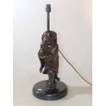 Chinese carved wooden figural table lamp