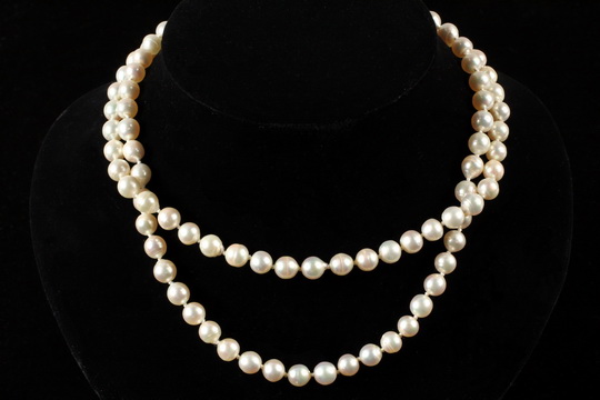 NECKLACE - Choker Length Double Strand Necklace of (98) 18mm Baroque Pearls set with round 14K white