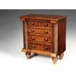 SALESMAN'S SAMPLE CHEST - Miniature Federal Style Oak Chest, early 19th c., having overhanging top