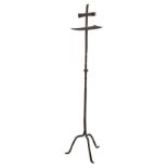 IRON CANDLE STAND - Colonial Period Wrought Iron Candle Floor Stand, with large rectanglar pan