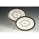 PAIR OF WORCESTER PORCELAIN PLATTERS - Oval Scalloped Edge Platters, First Period Dr. Wall (prior to
