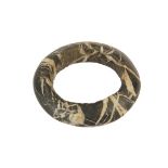 MARBLE BRACELET - Ancient Carved Bracelet in grey marble with white veining, mitered outside, worn