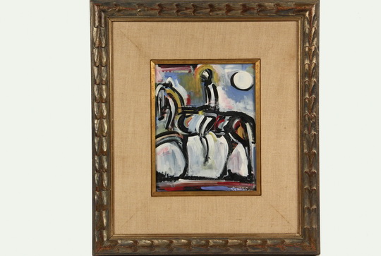 WALTER PHILIPP (NY, 20th c.) - "Man on a Dark Horse", oil on paper, signed lower right, titled on