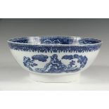 CHINESE EXPORT BOWL - 19th c. Blue Willow Bowl for the European Market, with cartouches of Aphrodite