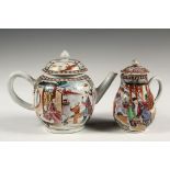 (2 PCS) CHINESE EXPORT - Late 18th c. Mandarin Teapot and Covered Creamer, with similar