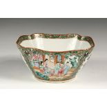 CHINESE PORCELAIN BOWL - Fine Famille Rose Square Bowl, mid-19th c., having pinched corners, the