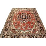 ANTIQUE SERAPE CARPET - 10'10" X 14 1/2' - Northwest Persia, deeply notched large circular medallion