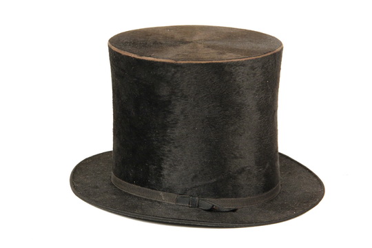 CIVIL WAR TOP HAT - "Stovepipe" Top Hat, very much like Lincoln's, in Beaver with silk trim, paper