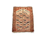 TURKOMAN PRAYER RUG - 3 1/2' x 4'9" - West Turkoman, late 19th c, staggered rows of polygon motifs