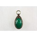 PENDANT - Chinese Jade Pendant with Silver Mount, oval polished green center stone set in mount with