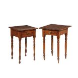 (2) MAINE LAMP STANDS - Vintage One Drawer Stands, each of mixed hardwood, having overhanging one