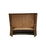 18TH C CONCAVE HIGH SETTLE BENCH -Rare Form Settle in bead and board pine with old ochre paint,