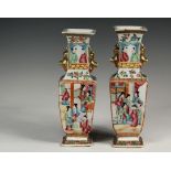 PAIR OF CHINESE PORCELAIN VASES - 19th c. Mandarin Mantel Garnitures, in square baluster form,