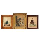 (3) 19TH C WATERCOLOR PORTRAITS - Folk Art Portraits of Children, unsigned, circa 1830-40,