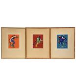 CHIEF FLYING EAGLE (OK/IL, 1913-1954) - (3) Silk Screens of Kiowa Dancers, by artist aka Paul J.