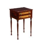 TWO DRAWER STAND - Sheraton Period Mahogany, having an overhanging top, with inlaid tiger maple