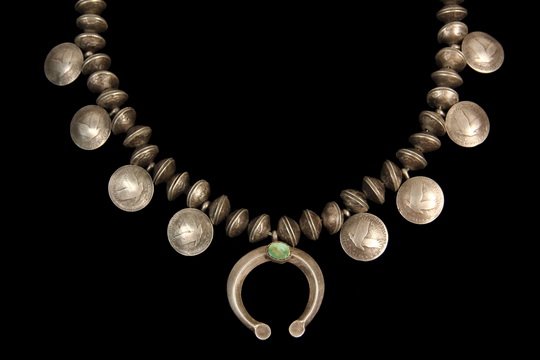 GENT'S NECKLACE - Rare Navajo Silver Quarter Necklace made with Mercury dime beads, (8) quarters,