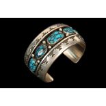 BRACELET - Native American Crafted Sterling Silver and Turquoise Bracelet by Navajo Maker Dan