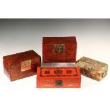 (4) CHINESE PIGSKIN BOXES - 19th c. Lacquered or Painted Pigskin Boxes, including: (2) Canton Gold