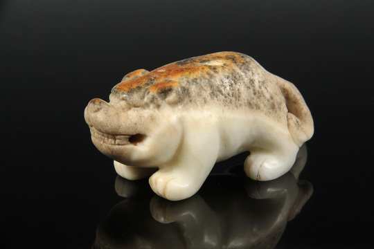 CHINESE AMULET - Carved Stone Amulet of a Striding Bear Demon, Ming Dynasty or earlier, with split