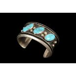 GENT'S BRACELET - Native American Crafted Heavy Sterling Silver and Turquoise Cuff Bracelet,