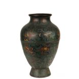 CHINESE BRONZE CLOISONNE URN - Large 18th c. Ovoid Urn in Mandarin style (1000-700 BCE), with high