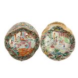 (2) CHINESE EXPORT DISHES - Scarce 19th c. Shrimp Dishes in Canton Famille Rose and Mandarin