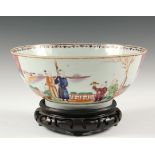 CHINESE EXPORT BOWL - 19th c. Mandarin Bowl with two panels of family scenes in landscape,