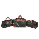 (3 PC SET) COLE-HAAN LUGGAGE - Suit Bag, Suitcase and Duffel in green pebbled leather with burnt