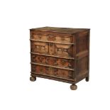 18TH C WILLIAM & MARY CHEST OF DRAWERS - Oak, with overhanging top, having four molded panel drawers