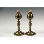 RARE PAIR OF MAINE-MADE BRASS WHALE OIL LAMPS - Brass Lamps made circa 1830 by William Webb, a