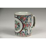 CHINESE EXPORT MUG - 18th c. Canton Famille Rose Cylindrical Mug with entwined strap handle,