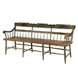 PENNSYLVANIA PARSONS BENCH - Paint Decorated Pennsylvania Bench in moss green paint with gold and