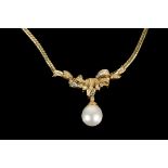 NECKLACE - 18K Yellow Gold South Sea Pearl and Diamond Pendant Necklace, designed with (1) South Sea