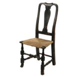 COUNTRY QUEEN ANNE SIDECHAIR - 18th c. Chair in old black paint with (replaced) rush seat, nicely