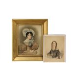 (2) 19TH C WATERCOLOR PORTRAITS - Bust Portraits of Women, unsigned, circa 1840-50, including: