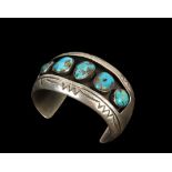 BRACELET - Native American Made Sterling Silver and Turquoise Bracelet, signed CL (possibly for Hopi