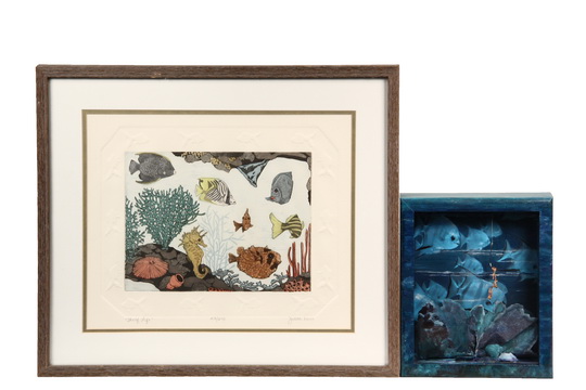 ETCHING & MIXED MEDIA COLLAGE - JUDITH HALL (Contemporary ME); "Shelf Life", color etching with