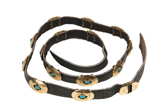 HAT BAND - Concho Belt Form Hat Band by Navajo Maker Francis Tabaha, with (14) 14K yellow gold