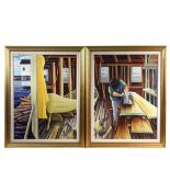 LOU SCHELLENBERG (Contemporary Penn) - "The Dory Shop (Diptych)", oil on canvas, unsigned, titled