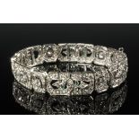 BRACELET - One Platinum, Emerald and Diamond Vintage Bracelet, diamond links accented by (12)