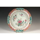 CHINESE EXPORT BASIN - Fine Quality 18th c. Famille Rose Basin Charger with Blossoms. 3 1/4" x 15