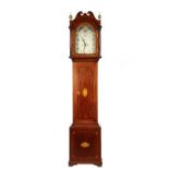 TALL CASE CLOCK - 19th c. American, having a mahogany Chippendale case with flat broken pediment,